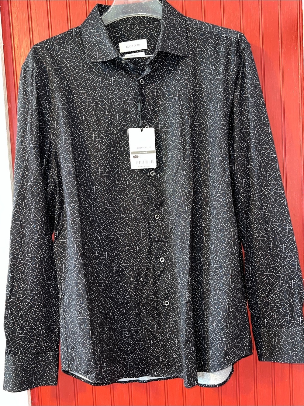 Bugatchi Black Shirt with White Micro-Pattern Golf Clubs L